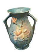 MID-20TH CENTURY ROSEVILLE POTTERY BLUE MAGNOLIA DUAL HANDLED VASE