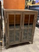 WORLD MARKET FURNITURE INDUSTRIAL STYLE METAL AND GLASS SIDE CABINET