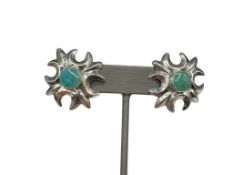 NAVAJO SAND CAST STERLING SILVER TURQUOISE EARRINGS