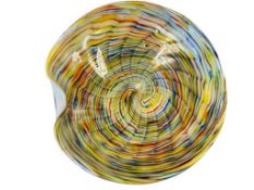 1950'S HAND BLOWN ART GLASS MULTICOLOR SWIRL BOWL WITH PINCHED RIM