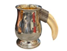 HUNTING WORLD .925 STERLING SILVER GREGORIAN STYLE TANKARD / MUG WITH WARTHOG TUSK