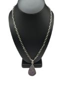 STERLING SILVER PEAR SHAPE DRUZY QUARTZ PENDANT ON STERLING SILVER CHAIN NECKLACE