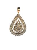 VINTAGE 14K ROSE GOLD OLD MINE CUT DIAMOND TEAR DROP PENDANT