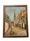MAURICE UTRILLO SCHOOL OF PARIS FRENCH PAINTER, PRINT ON BOARD AND MINIATURE EGLISE DE STRINS