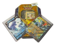 POKEMON COLLECTOR TIN FILLED WITH APROX. 200 POKEMON CARDS 2011-2024, DOUBLES, HALOS