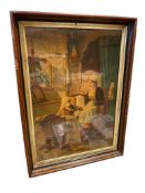 VINTAGE ART ON CANVAS DOMESTIC SCENE OF MOTHER AND CHILD