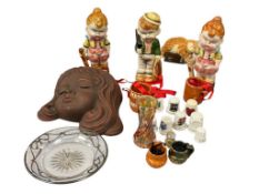 ASSORTED COLLECTIBLES INCLUDING PORCELAIN THIMBLES, ART GLASS, JAPANESE HANDPAINTED FIGURES AND M...