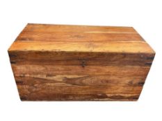 RUSTIC RECTANGLE BOX SHAPED WOOD STORAGE CHEST TRUNK WITH RAW NAIL DESIGN AND WROUGHT IRON HANDLES