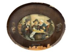 EARLY 20TH CENTURY EUROPEAN LITHOGRAPH OF MEN DRINKING AND SMOKING TOBACCO