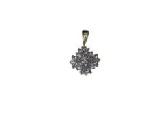 14K YELLOW GOLD NATURAL TANZANITE CLUSTER PENDANT
