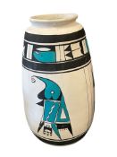 HAND CRAFTED NATIVE AMERICAN POTTERY TALL VASE, SOUTHWEST GEOMETRIC DESIGN