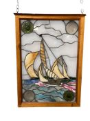 STUNNING VINTAGE STAINED GLASS SAILBOAT AT SEA WINDOW