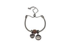 PANDORA DESIGNER STERLING SILVER HEART AND FAMILY CHARM BRACELET WITH THREE STERLING SILVER CHARMS