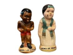 1930'S MEXICO POTTERY COLECTIBLE FIGURAL DECANTERS WOMAN IN DRESS AND BOXER ANGLO SWISS