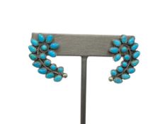 NAVAJO MADE STERLING SILVER TURQUOISE CLUSTER EARRINGS