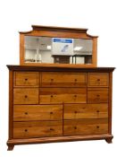 MODERN INLAID WOOD HIGH TOP 10 DRAWER DRESSER WITH RECTANGULAR MIRROR
