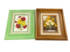 TWO ORIGINAL ACRYLIC PAINTINGS EACH WITH FLORAL SUBJECT, EACH SIGNED BY THE ARTIST