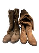 TWO PAIRS OF WOMANS FASHION BOOTS ACE UP AND KNEE HIGH BOOTS