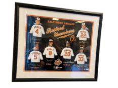BALITMORE ORIOLES RETIRED NUMBERS AUTOGRAPHED POSTER BY JIM PLAMER, EARL WEAVER, EDDIE MURRAY