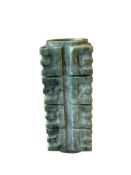 CHINESE NEOLITHIC QUADRANGULAR MOTTLED GREEN JADE VASE / CONG VASE