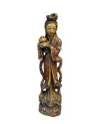 20TH CENTURY ANTIQUE CHINESE CARVED WOOD STATUE OF GUANYIN ALSO KNOWN AS KUAN YIN