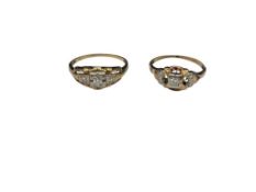 TWO ANTIQUE 10K YELLOW GOLD DIAMOND RINGS FEATURING SIMILAR DESIGNS