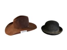 TWO FELT HATS INCLUDING RESISTOL SELF CONFORMING WESTERN HAT AND THE HATTER COMPANY BOWLER HAT