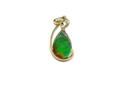 14K YELLOW GOLD AMMOLITE TEAR DROP PENDANT