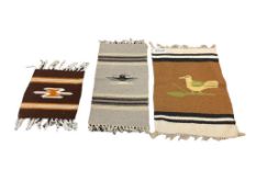 THREE VINTAGE HAND WOVEN ZAPOTEC MEXICAN RUG HANGINGS