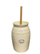 MIALI POTTERY CALIFORNIA NO. 5 5 GALLON CERAMIC BUTTERY CHURN WITH TOP AND WOODEN PADDLE