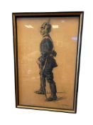 WWI ERA EUROPEAN CHARCOAL DRAWING ART ON PAPER OF DRAGOON EUROPEAN SOLDIER SIGNED