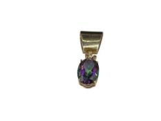 10K YELLOW GOLD OVAL CUT MYSTIC TOPAZ SLIDE PENDANT
