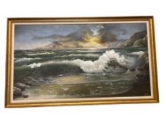 VINTAGE ORIGINAL OIL ON CANVAS SEASCAPE PAINTING SIGNED BY ARTIST VILLEGAS
