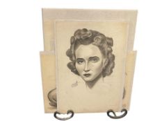 FOUR ORIGINAL PENCIL PORTRAIT SKETCHES FROM CHARLES STEINDL AND J. PIERCE DATED 1934, 1936, 1939