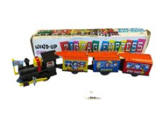VINTAGE TIN LITHO WIND-UP ZIG-ZAG EXPRESS WESTERN COMIC EXPRESS TOY TRAIN
