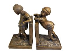 PAIR OF LARGE CAST BRONZE BOY AND GIRL YOUNG ROMANCE SCULPTURE BOOKENDS