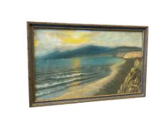 VINTAGE CALIFORNIA PLEAN AIR ARTIST ORIGINAL OIL PASTEL ON PAPER PALISADES OF SANTA MONICA