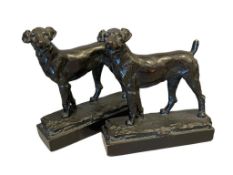 PAUL HERZEL AMERICAN, GERMAN SCULPTOR AIREDALE DOG FIGURAL BRONZE CLAD BOOKENDS POMPEIAN BRONZE CO