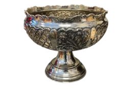 1940'S 900 SILVER MARKED EGYPTIAN ARMED FORCES PRESENTATION FOOTED BOWL REPOUSSE FLORAL DESIGN