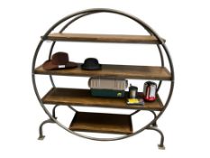 UNIQUE WORLD MARKET DESIGNS FOUR TIERED ROUND SHAPED WOOD SHELF WITH METAL FRAME