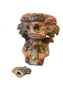 AZTEC RAIN GOD TERACOTTA DIETY SCULPTURE WITH INTRICATE HEADDRESS PLUS PRE-COLUMBIAN ARTIFACT