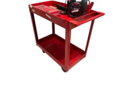 RED METAL ROLLING SHOP CART WITH CASTORS