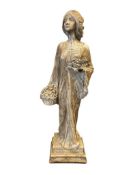 VINTAGE FRENCH CHAULWARE CULPTURE OF A STANDING WOMAN HOLDING FLOWERS
