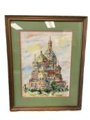 DOROTHY SCHULTHEIS ORIGINAL WATERCOLOR ON PAPER OF THE CHURCH OF SAVIOR ON SPILLED BLOOD RUSSIA