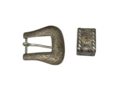VINTAGE DIABLO MFG CO. STERLING SILVER ENGRAVED BELT BUCKLE AND BELT LOOP SET
