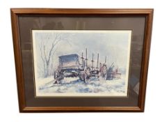 LIMITED EDITION SIGNED PRINT OF ANTIQUE WAGON ON FARM BY LISTED NEVADA ARTIST LYLE V. BALL