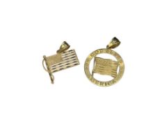 TWO 14K YELLOW GOLD U.S.A. AMERICAN FLAG THEMED PENDANTS