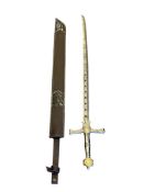 DECORATIVE FAUX DEMASCUS STEEL SWORD WITH KING HEAD GUARD AND JEWISH STAR POMMEL