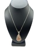 STERLING SILVER LACE AGATE PENDANT NECKLACE