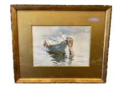 G. H. HIGGINS ORIGINAL WATERCOLOR ON PAPER OF FISHERMAN AFTER RHODA HOLMES NICHOLLS
